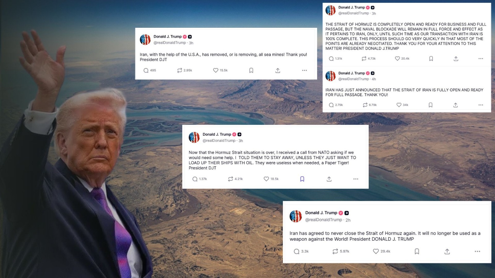 হরমুজ প্রণালি খোলার ঘোষণায় ট্রাম্পের একের পর এক পোস্ট