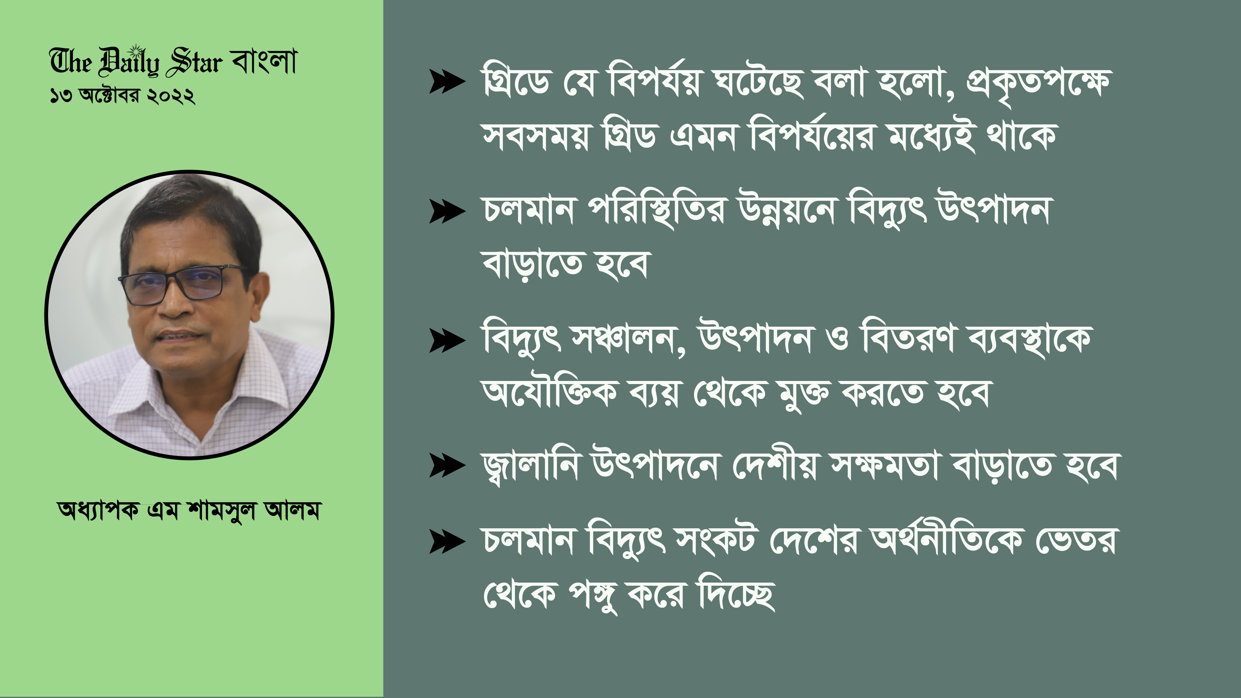 বিদ্যুৎ পরিস্থিতি নিয়ে অধ্যাপক এম শামসুল আলমের পর্যবেক্ষণ