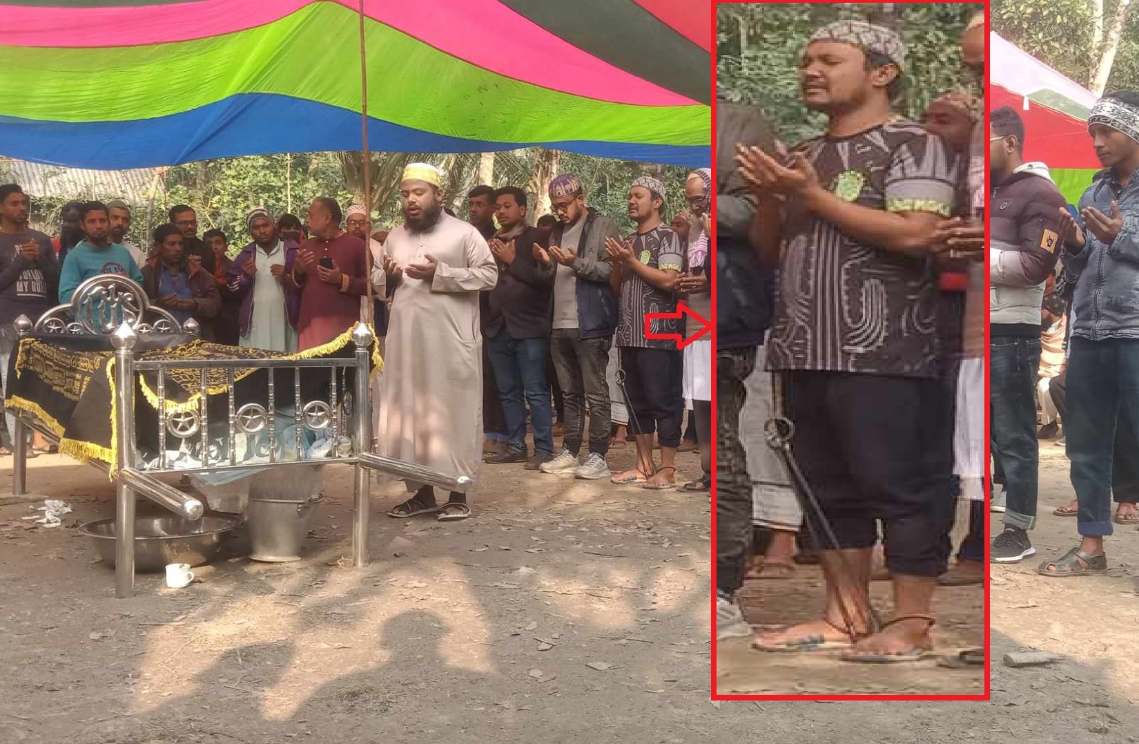 বাবার জানাজায় ডান্ডাবেড়ি পরা ছাত্রদল নেতা