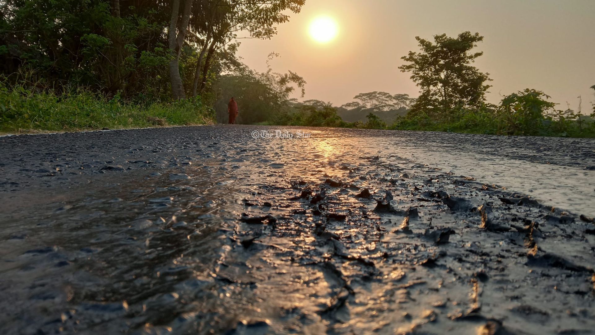 তাপদাহে চাঁদপুর-শরীয়তপুর সড়কের বিটুমিন গলে যান চলাচলে ভোগান্তি
