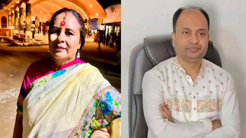 পূজা উদযাপন ফ্রন্টের সভাপতি অপর্না রায় দাস ও সাধারণ সম্পাদক বাবু মিল্টন বৈদ্য। ছবি: সংগৃহীত