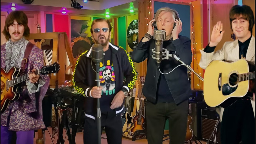 এআই প্রযুক্তির সহায়তায় তৈরি করা বিটলস এর গান নাউ অ্যান্ড দেন । ছবি: ইউটিউবের মিউজিক ভিডিও থেকে স্ক্রিণশট  