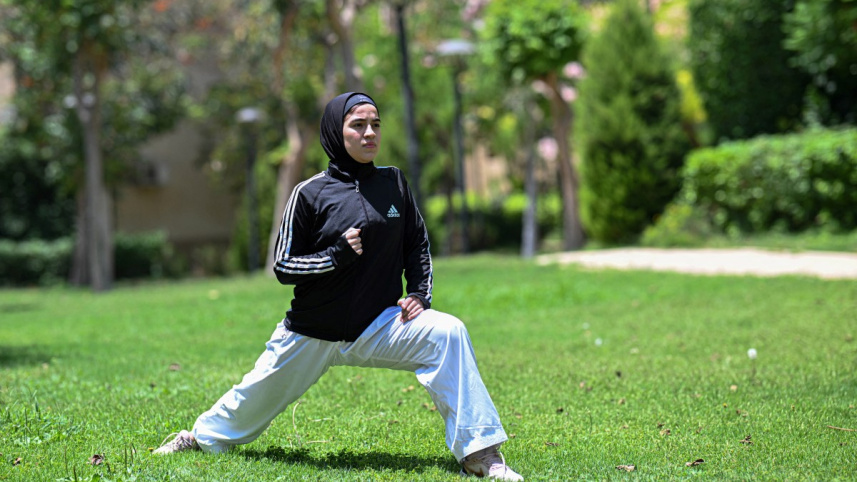 ফিলিস্তিনি নারী কারাতে চ্যাম্পিয়ন মাইস আলবোস্তামি। ছবি: এএফপি