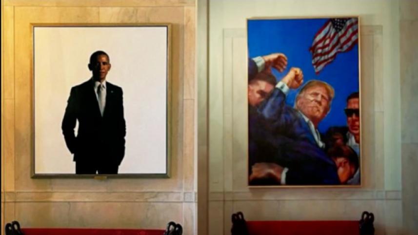 হোয়াইট হাউজে ওবামার এই পোরট্রেট সরিয়ে নিজের তৈলচিত্র ঝুলিয়েছেন ট্রাম্প। ছবি: এক্স থেকে নেয়া