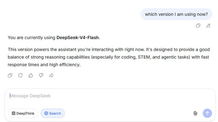 ইতোমধ্যে ডিপসিক ফোর-ফ্ল্যাশ চালু হয়েছে। ছবি: স্ক্রিণশট