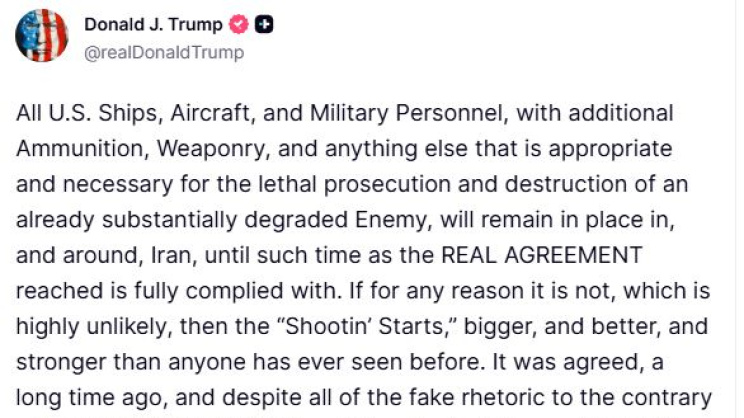 ট্রুথ সোশালে ট্রাম্পের পোস্ট। ছবি: স্ক্রিণশট