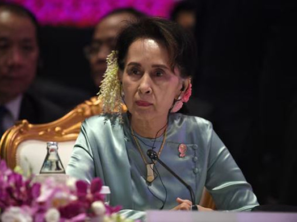 শান্তিতে নোবেলজয়ী অং সান সুচি। ফাইল ছবি: রয়টার্স (২০১৯)