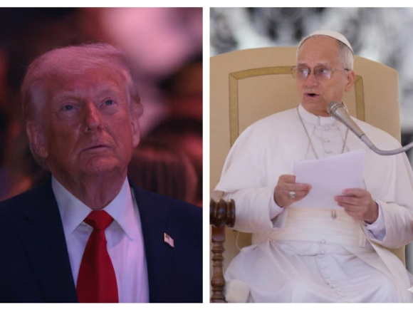 ট্রাম্প ও পোপ চতুর্দশ লিও। কোলাজ ছবি: রয়টার্স