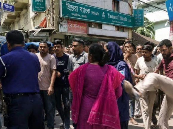 পুলিশের সামনে ওই নারীকে লাথি মারছেন এক যুবক। ছবি: ভিডিও থেকে নেওয়া