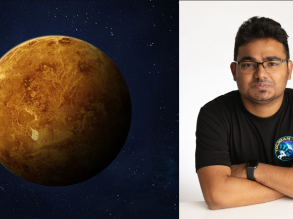 রেদোয়ান আহমেদ (ডানে) এবং তার আবিষ্কার করা মহাজাগতিক বস্তুর প্রতীকী, কাল্পনিক ছবি। ছবি: সংগৃহীত