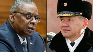 লয়েড অস্টিন (বাঁয়ে) ও সের্গেই শোইগু। ছবি: এএফপি