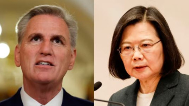 মার্কিন হাউস স্পিকার কেভিন ম্যাকার্থি (বাঁয়ে) ও তাইওয়ানের প্রেসিডেন্ট সাই-ইং ওয়েন (ডানে)। ছবি উৎস: রয়টার্স