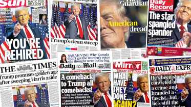 যুক্তরাষ্ট্রের বিভিন্ন সংবাদপত্রে ট্রাম্পের জয়ের খবর। ছবি: কোলাজ/সংগৃহীত