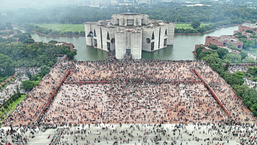 শেখ হাসিনা পদত্যাগের ঘোষণা দেওয়ার পর সংসদ ভবনের সামনে হাজারো মানুষ জমায়েত হন। ছবি: নাঈমুর রহমান/স্টার