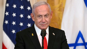 সংবাদ সম্মেলনে নেতানিয়াহু। ছবি: এএফপি