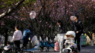 চীনের সাংহাইয়ে শিশুদের স্ট্রলারে করে পার্কে বেড়াতে নিয়ে এসেছেন অভিভাবকরা। প্রতীকী ছবি: রয়টার্স 