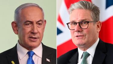 ইসরায়েলি প্রধানমন্ত্রী নেতানিয়াহু ও ব্রিটেনের প্রধানমন্ত্রী কিয়ার স্টারমার। কোলাজ ছবি: সংগৃহীত