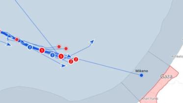 মিকেনো নামের জাহাজটি গাজার জলসীমায় প্রবেশ করেছে। ছবি: স্ক্রিণশট
