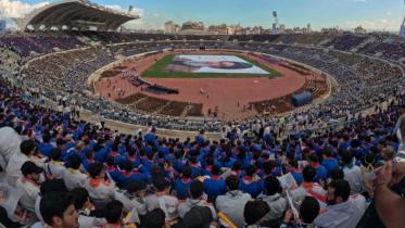 বৈরুতের বির হাসান এলাকায় সশস্ত্র সংগঠন হিজবুল্লাহর ইমাম মাহদি স্কাউটসের সমাবেশ। ছবি: তেহরান টাইমসের সৌজন্যে 