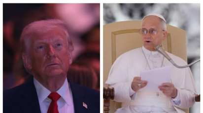 ট্রাম্প ও পোপ চতুর্দশ লিও। কোলাজ ছবি: রয়টার্স