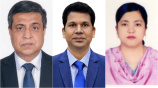 বাঁ দিক থেকে—মনিরুজ্জামান মিঞা, রেজা হাসান ও রোজী আক্তার। ছবি: সংগৃহীত